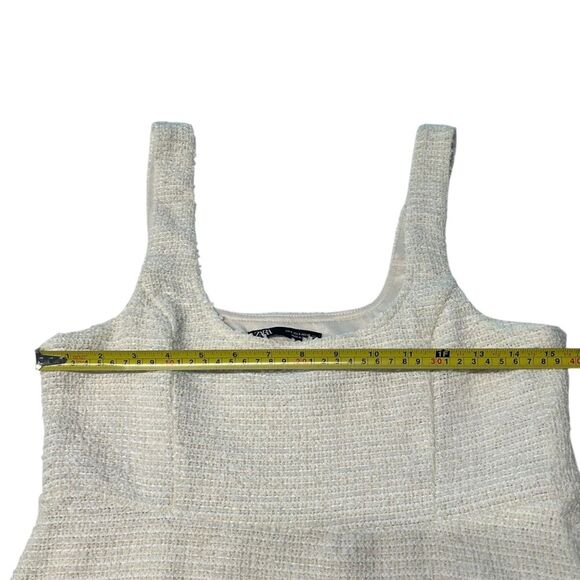 Zara Size S Bouclee Tweed Sleeveless Mini‎ Dress Cream White Coquette Feminine - Picture 3 of 11